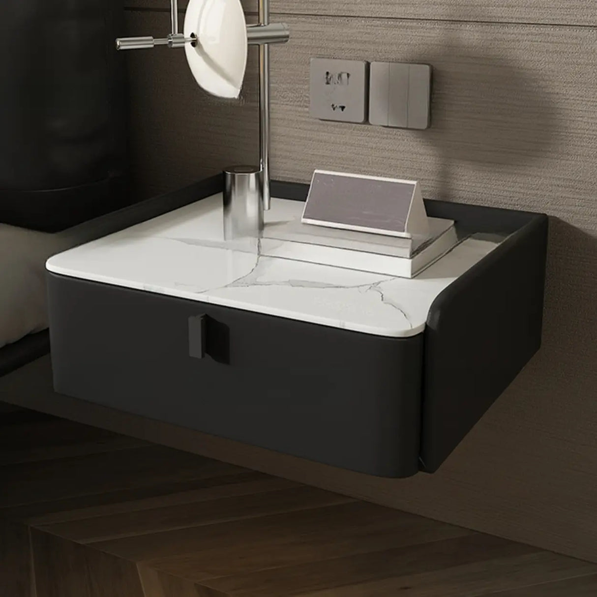 Modern Marble Top Wall-Mounted Nightstand with Drawer Image - 13