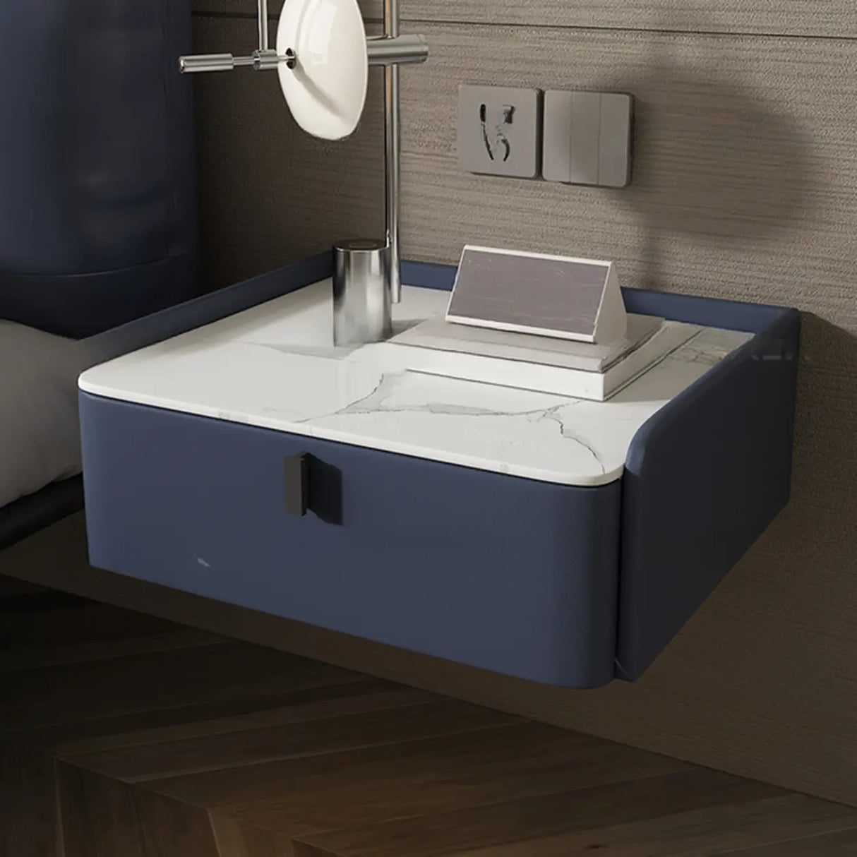 Modern Marble Top Wall-Mounted Nightstand with Drawer Image - 14
