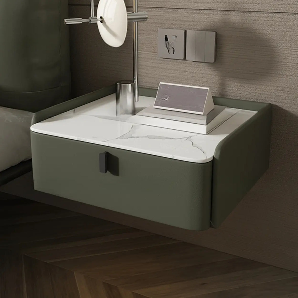 Modern Marble Top Wall-Mounted Nightstand with Drawer Image - 17