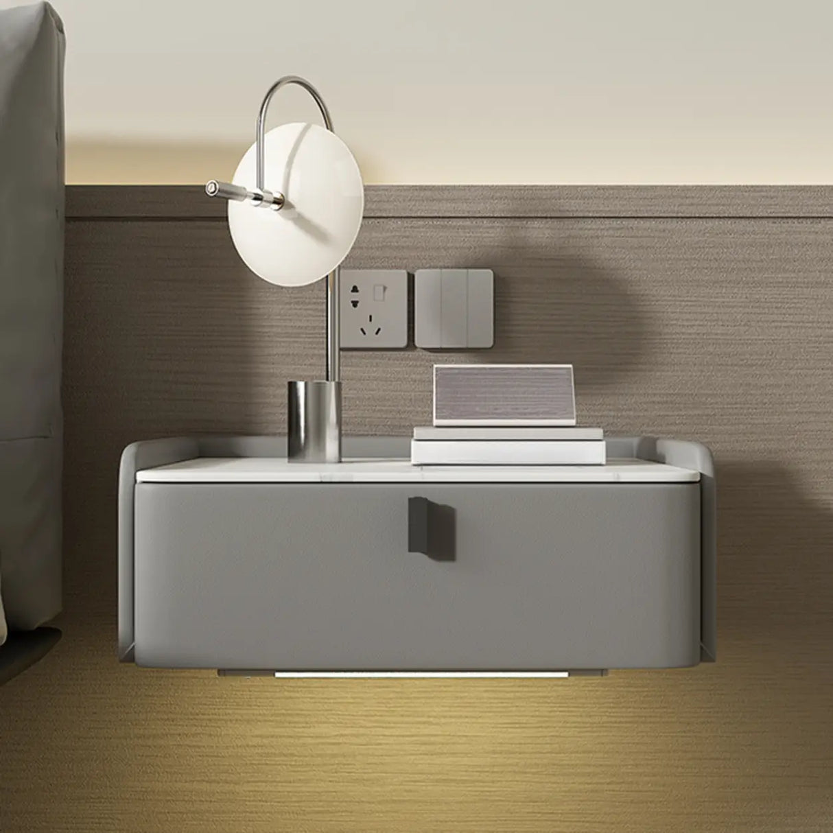Modern Marble Top Wall-Mounted Nightstand with Drawer Image - 4
