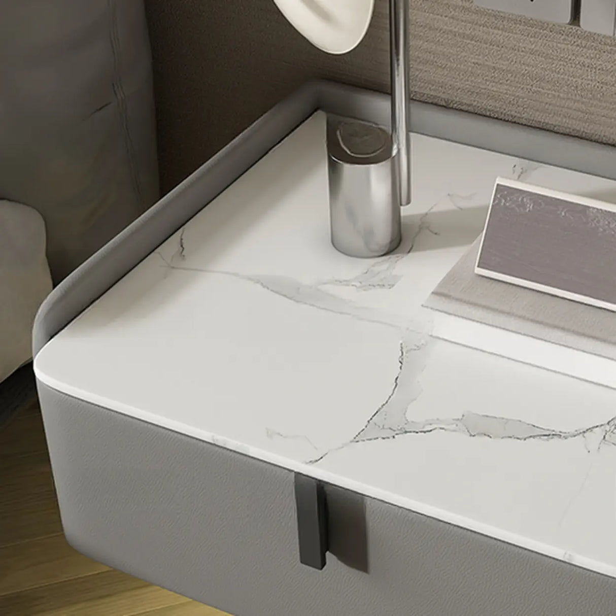 Modern Marble Top Wall-Mounted Nightstand with Drawer Image - 9