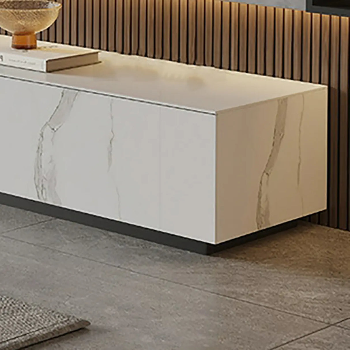Modern Marble TV Stand Fireplace with Drawers & Lighting Image - 10