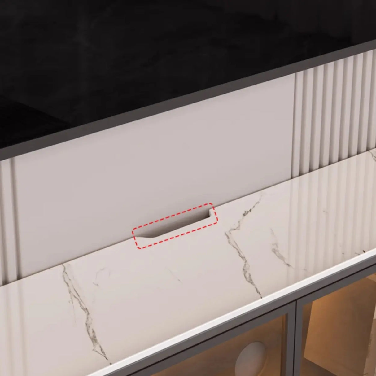 Modern Marble Wood TV Stand with Storage Ambient Lighting Image - 10