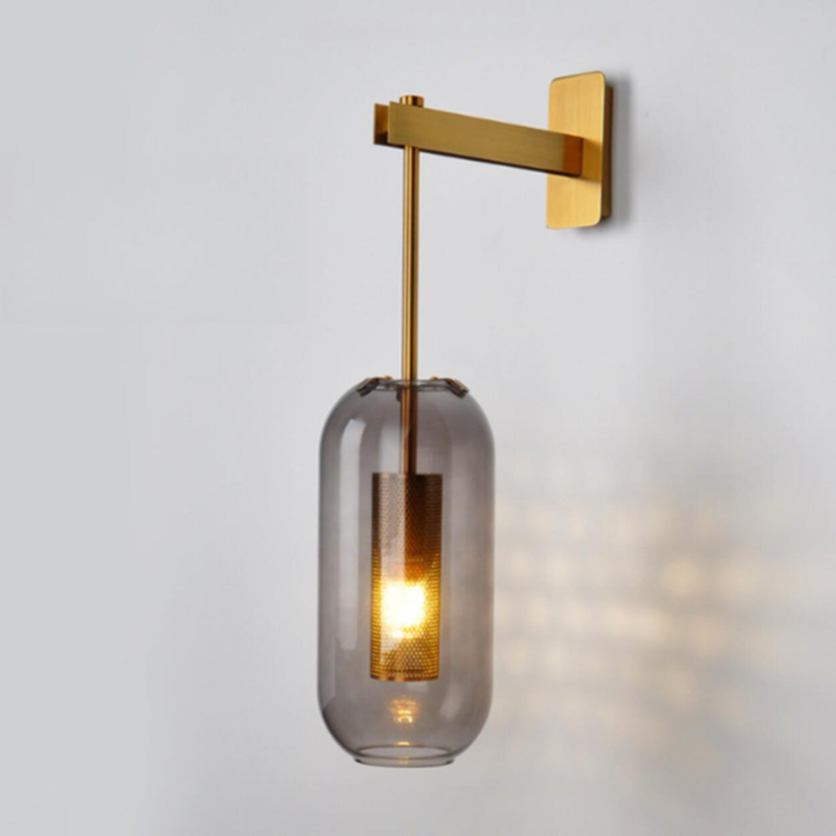 Modern Mesh Cylinder Clear Glass Gold Wall Sconce Image - 11