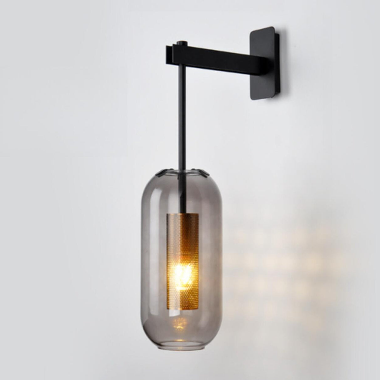 Modern Mesh Cylinder Clear Glass Gold Wall Sconce Image - 13