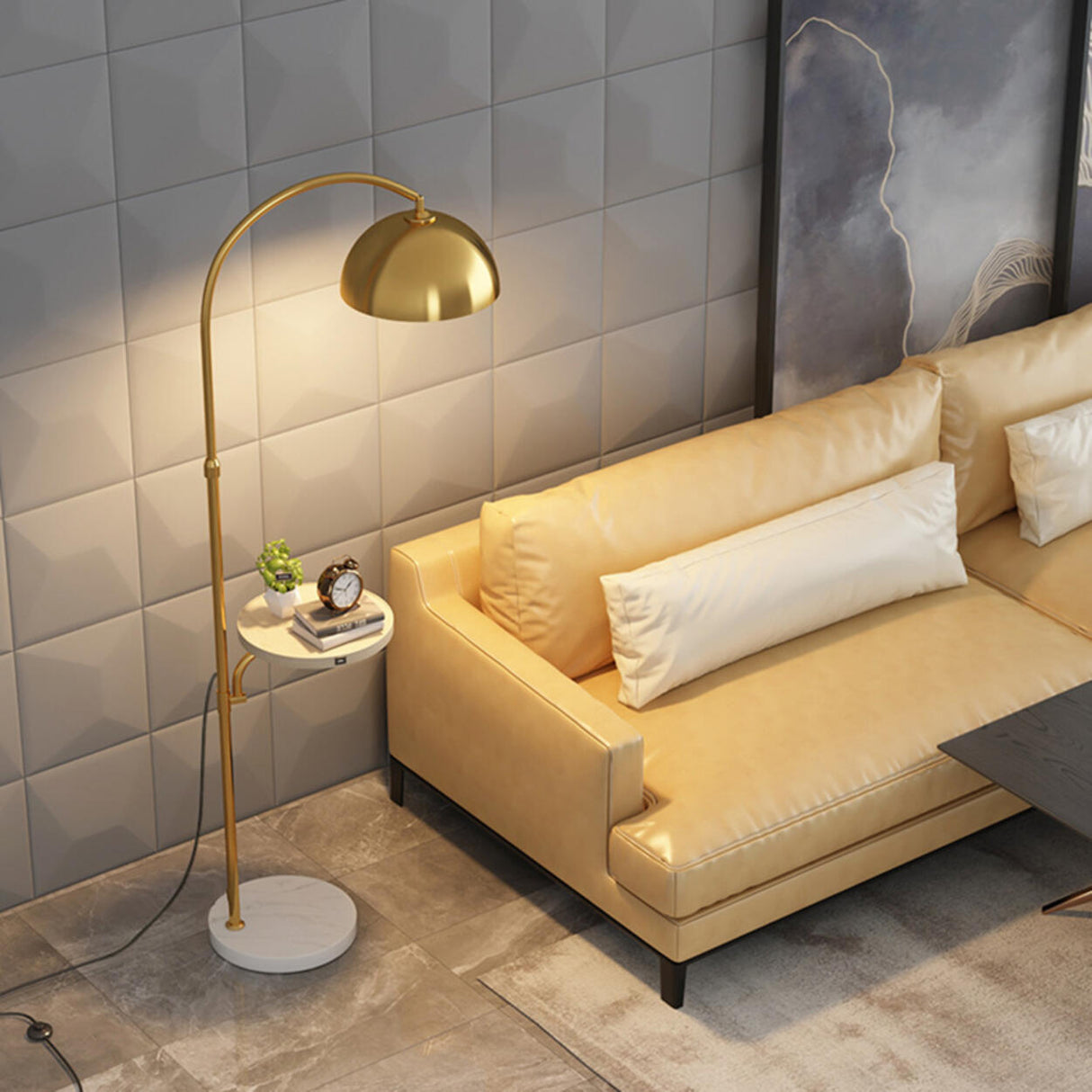 Modern Metal Arc Frame Table Storage Dome Floor Lamp Image - 14