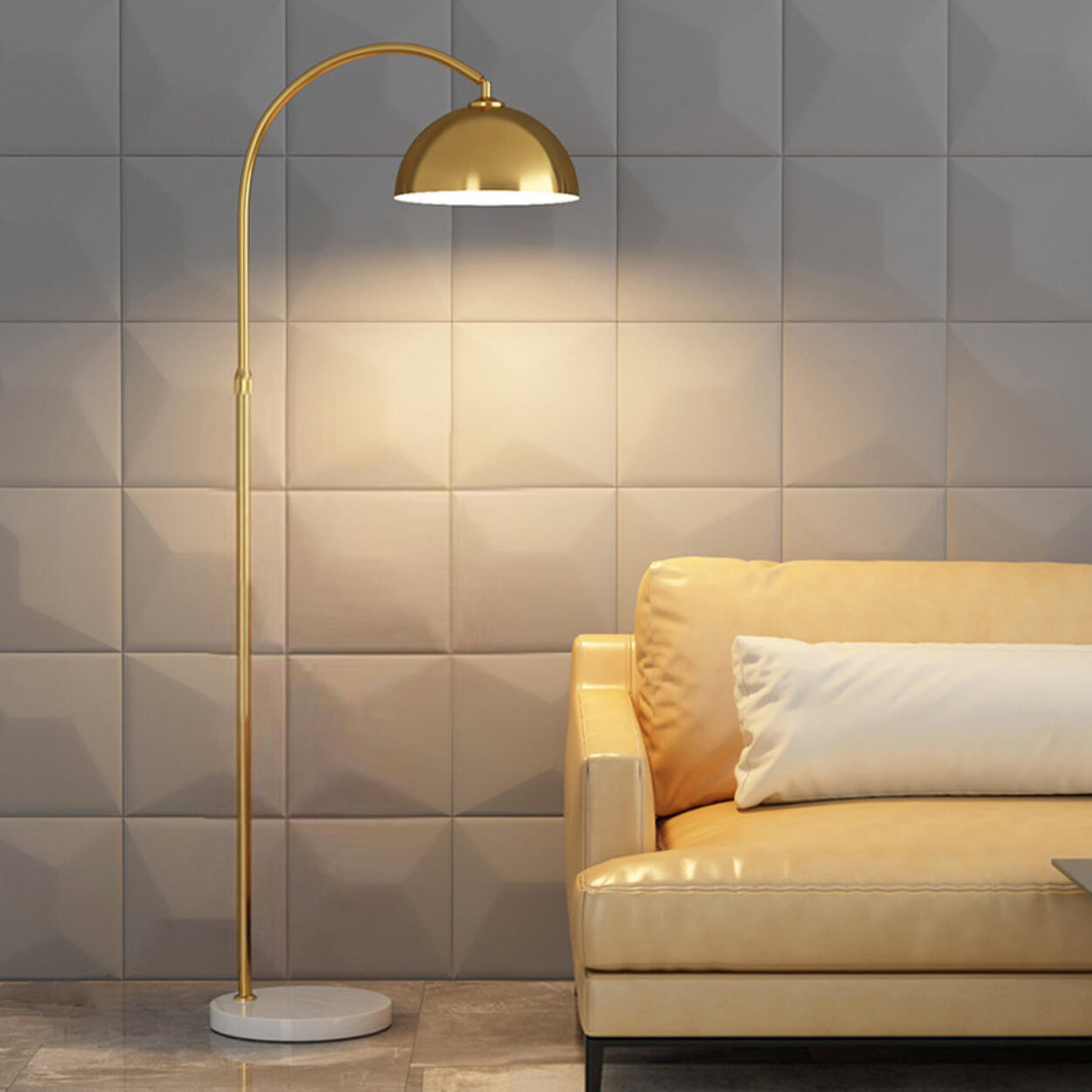 Modern Metal Arc Frame Table Storage Dome Floor Lamp Image - 3