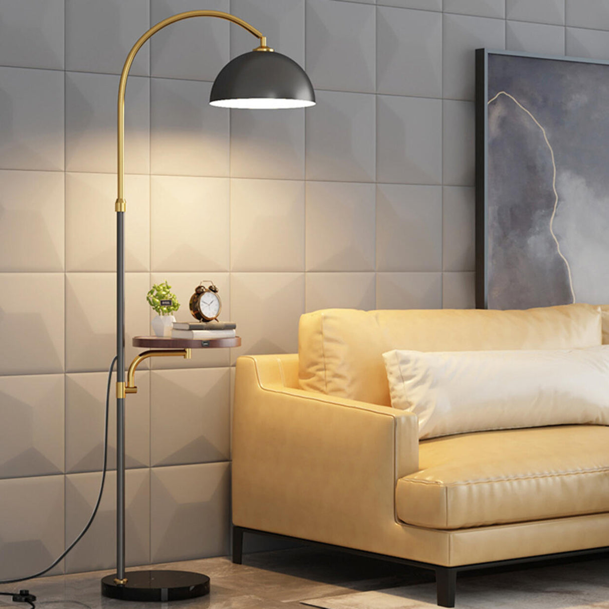 Modern Metal Arc Frame Table Storage Dome Floor Lamp Image - 4