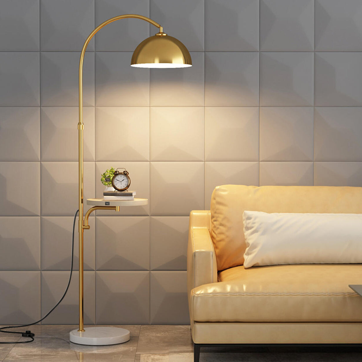 Modern Metal Arc Frame Table Storage Dome Floor Lamp Image - 5