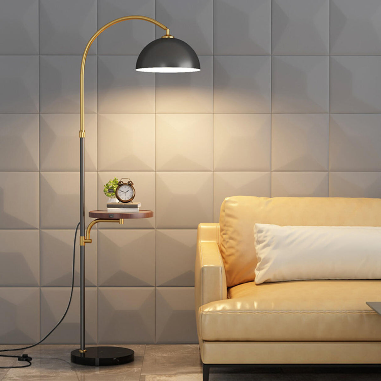 Modern Metal Arc Frame Table Storage Dome Floor Lamp Image - 7