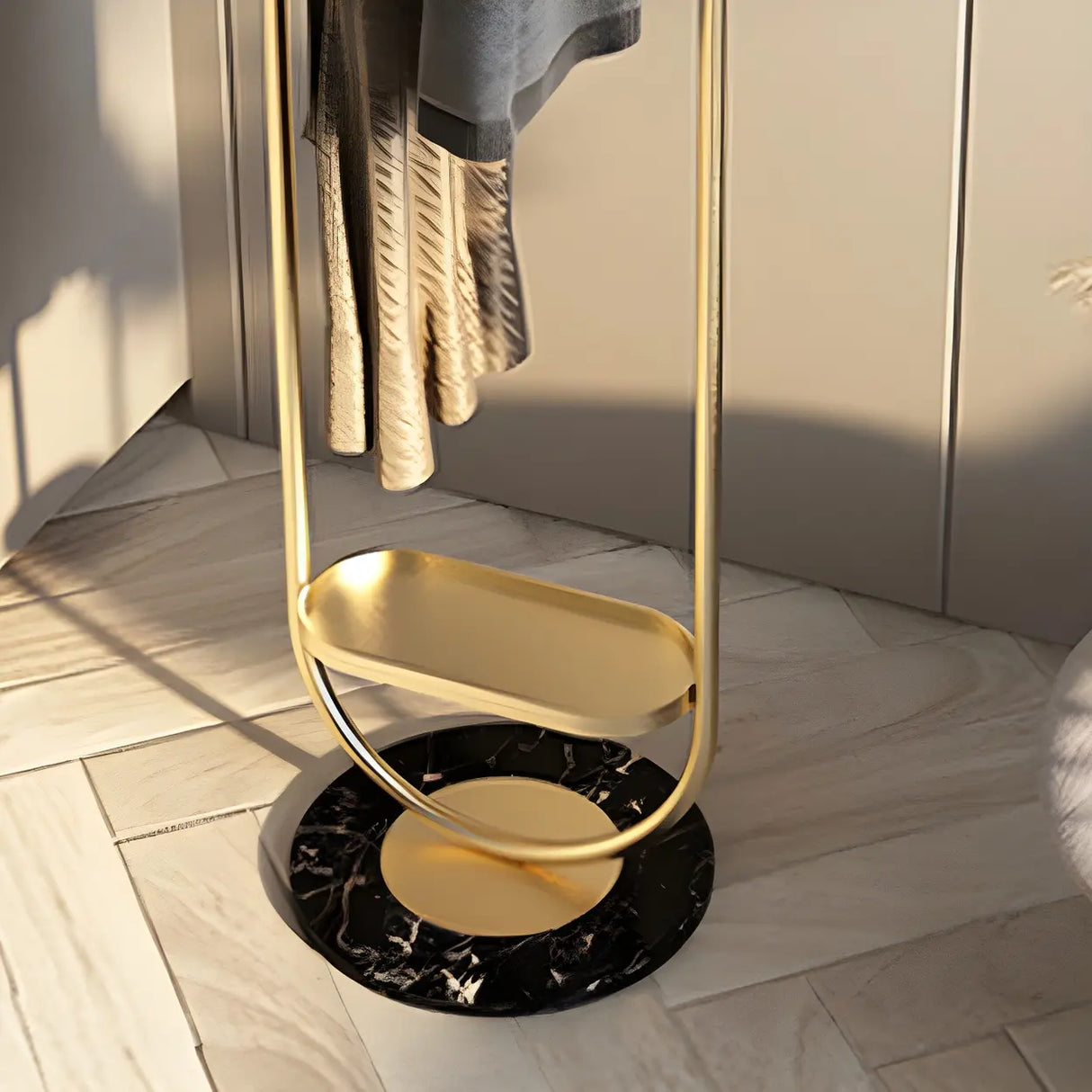 Modern Metal Black Free-Standing Coat Rack with Shelf Image - 12