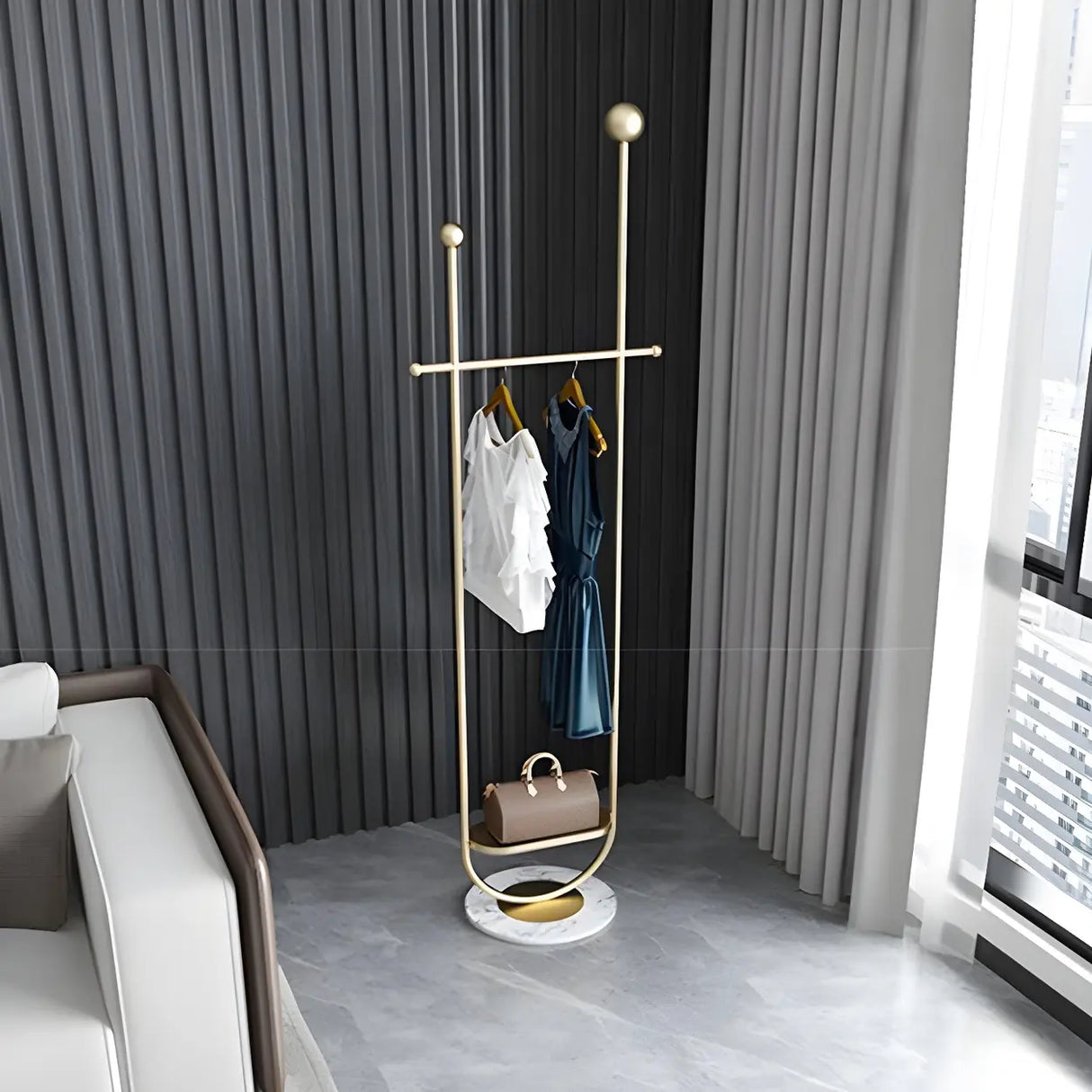 Modern Metal Black Free-Standing Coat Rack with Shelf Image - 15