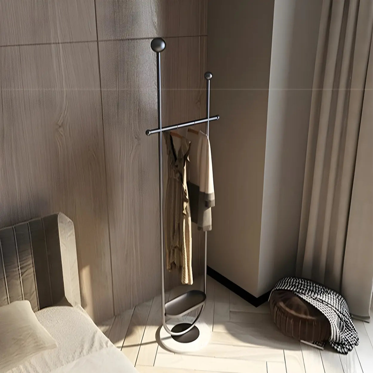 Modern Metal Black Free-Standing Coat Rack with Shelf Image - 16