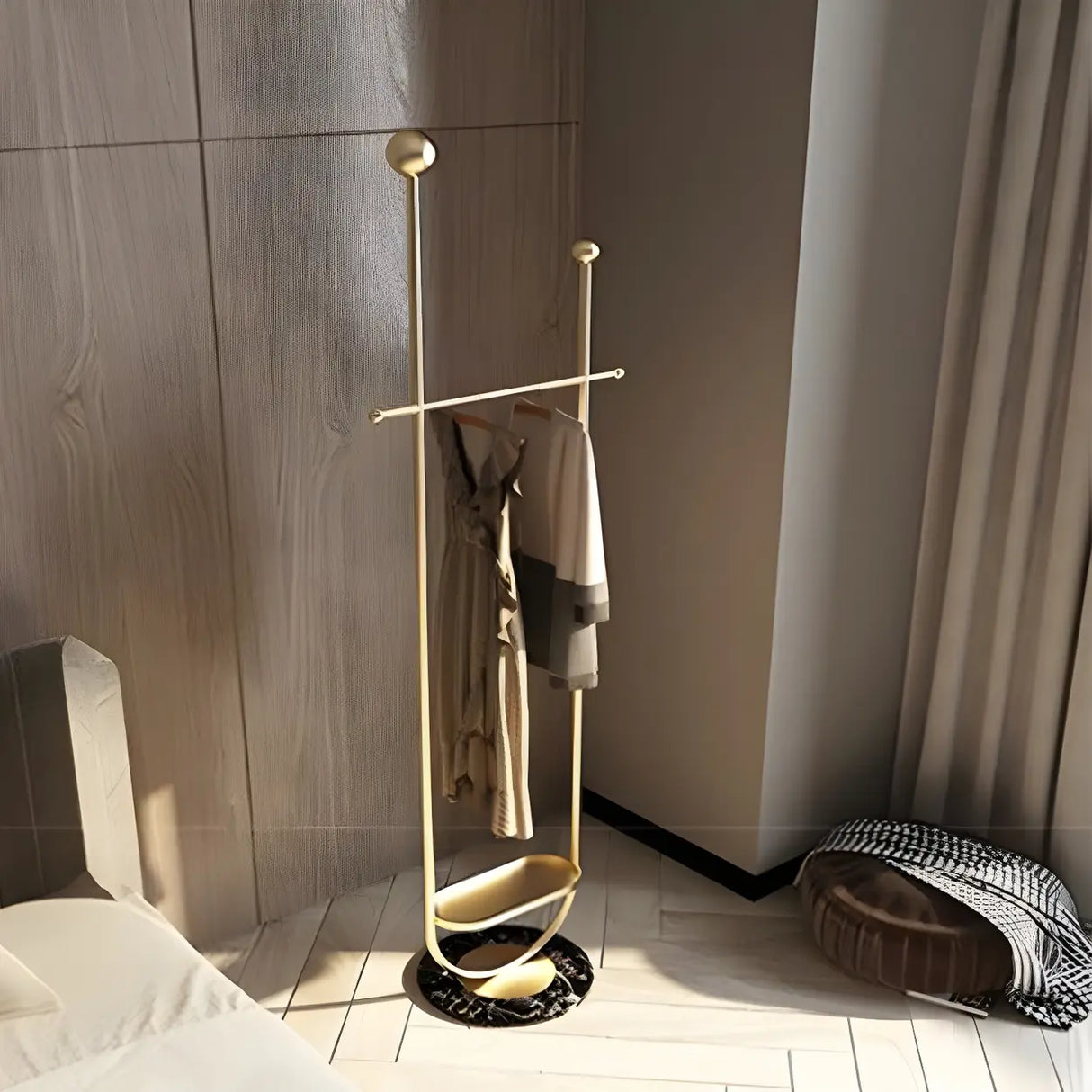 Modern Metal Black Free-Standing Coat Rack with Shelf Image - 17