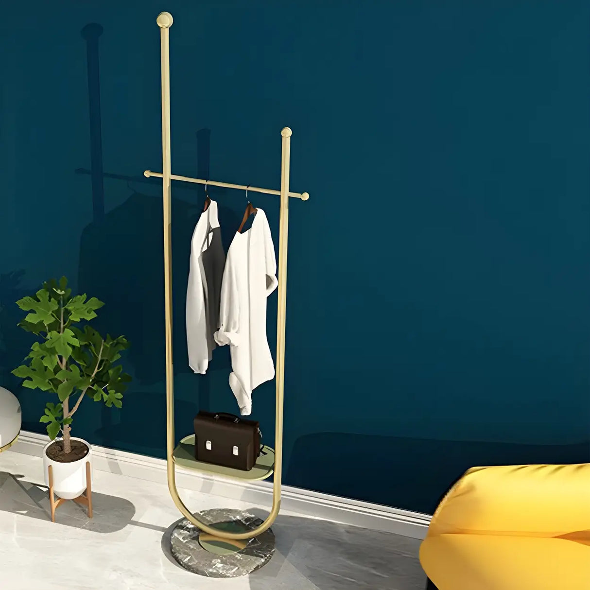 Modern Metal Black Free-Standing Coat Rack with Shelf Image - 18