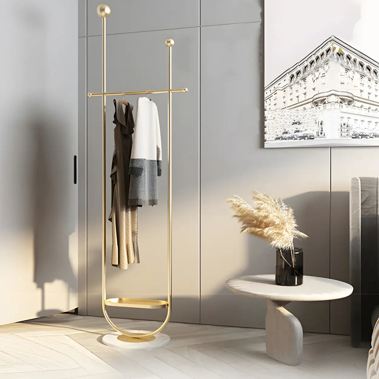 Modern Metal Black Free-Standing Coat Rack with Shelf Image - 19