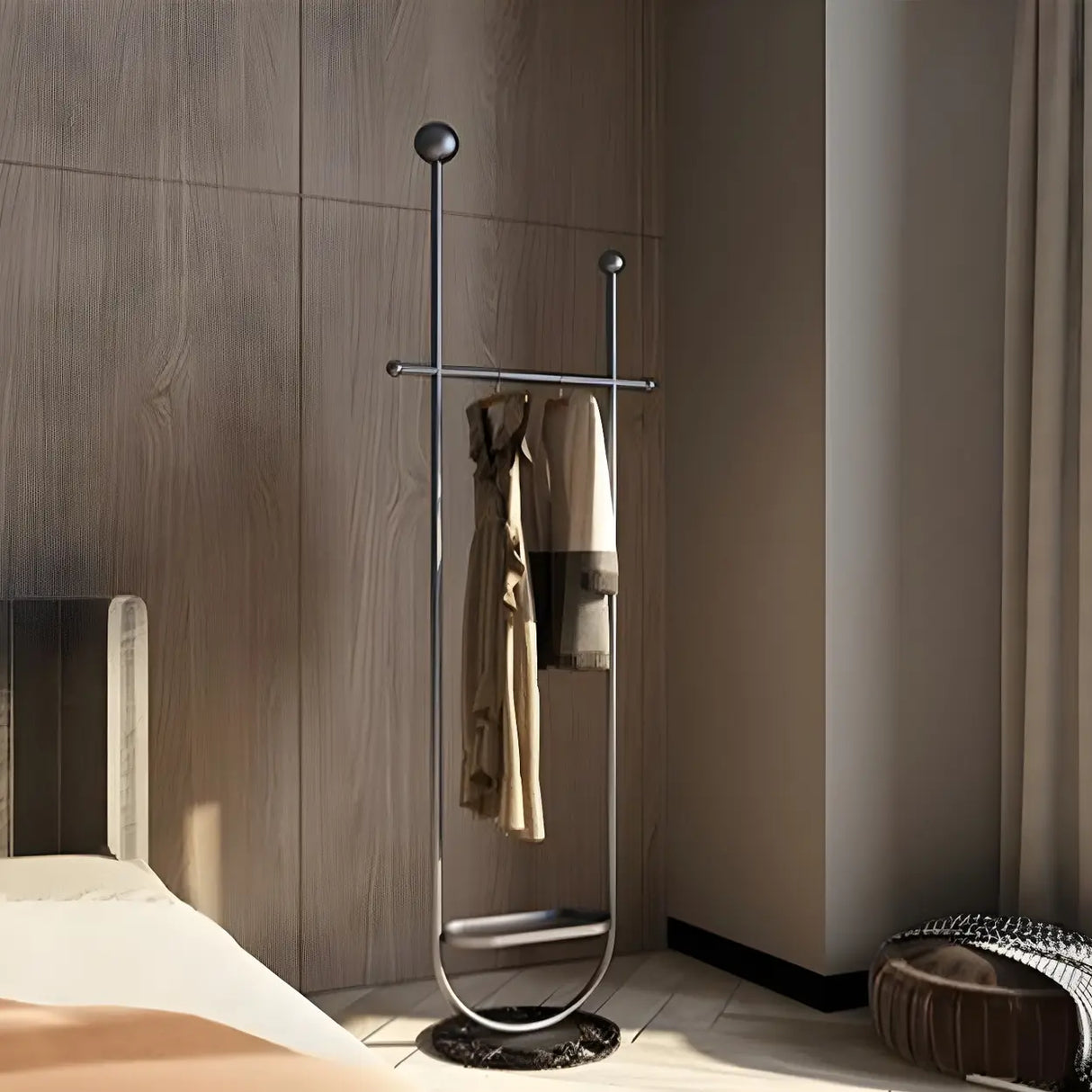 Modern Metal Black Free-Standing Coat Rack with Shelf Image - 2