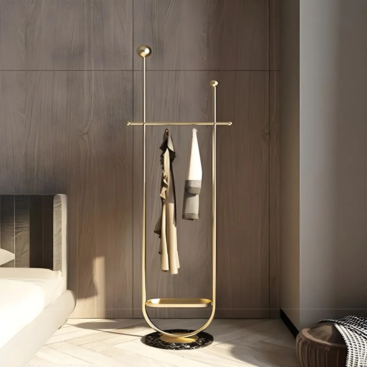 Modern Metal Black Free-Standing Coat Rack with Shelf Image - 3