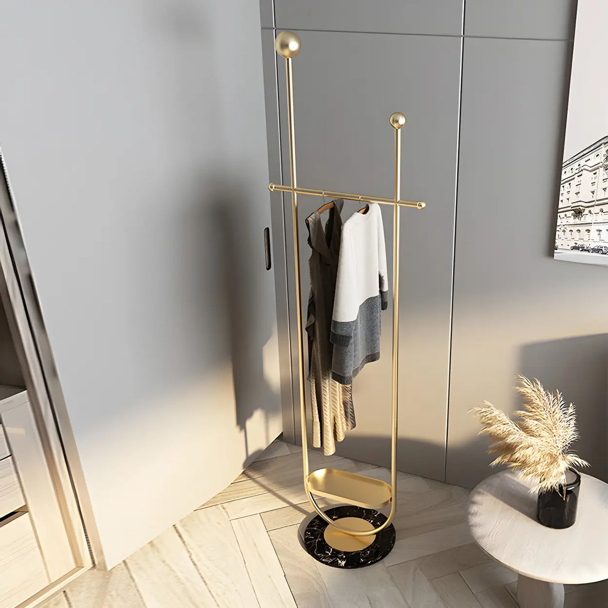Modern Metal Black Free-Standing Coat Rack with Shelf Image - 4