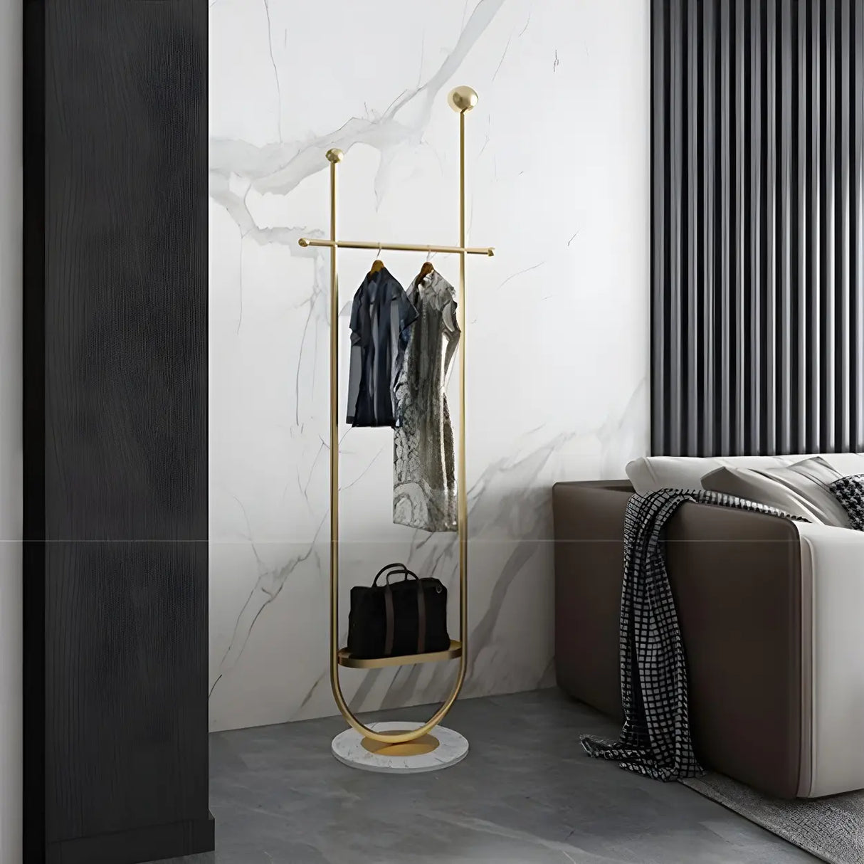 Modern Metal Black Free-Standing Coat Rack with Shelf Image - 5