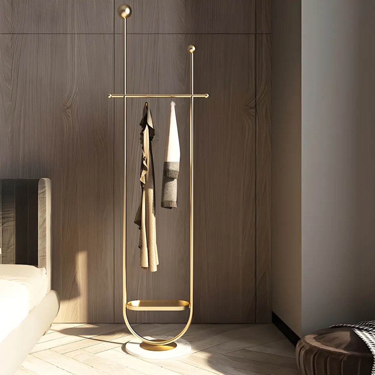 Modern Metal Black Free-Standing Coat Rack with Shelf Image - 6