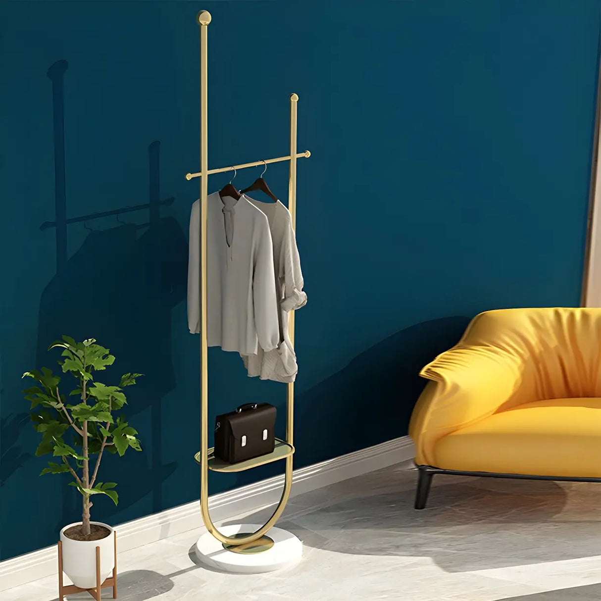 Modern Metal Black Free-Standing Coat Rack with Shelf Image - 8