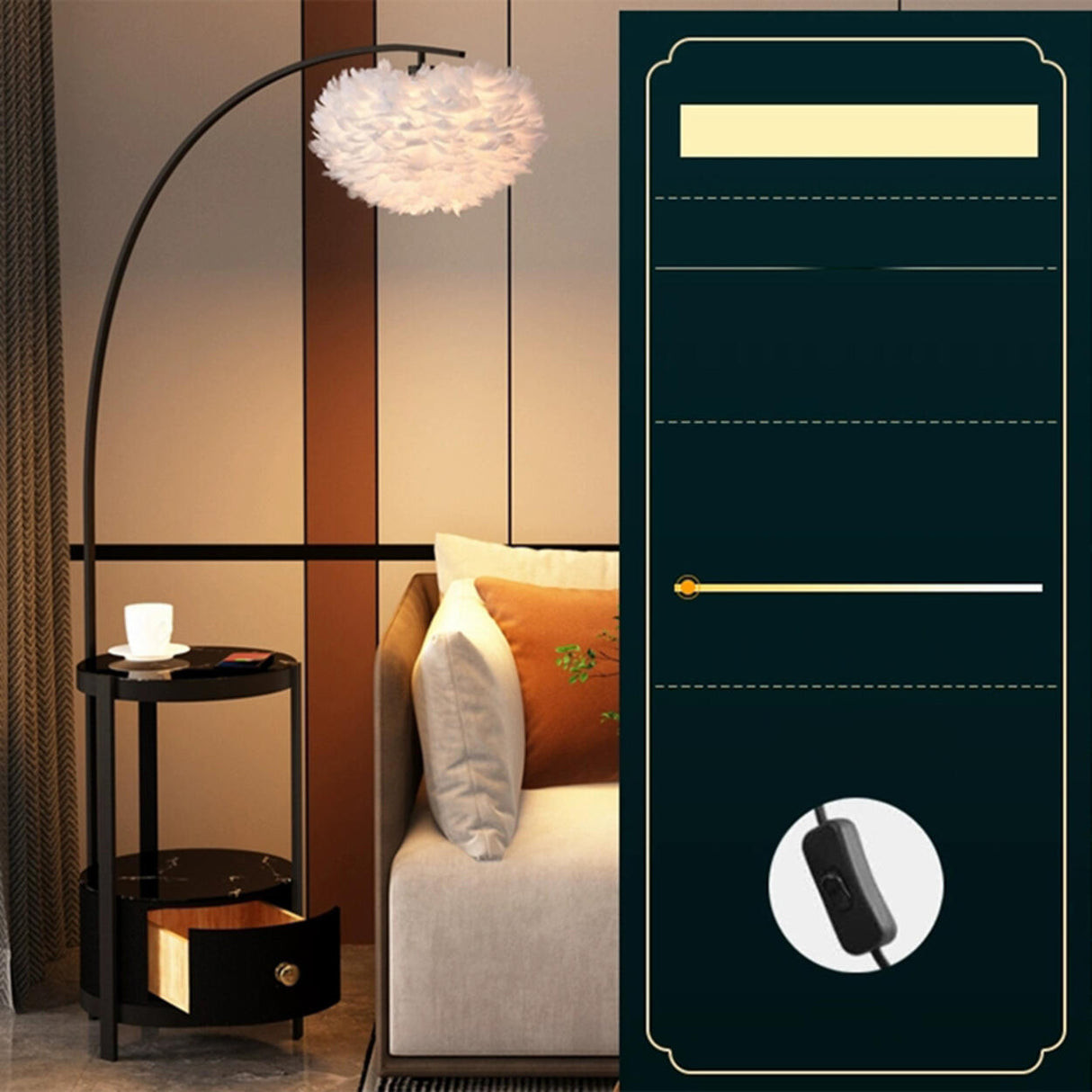 Modern Metal Feather Floor Lamp Storage Shelf Image - 15
