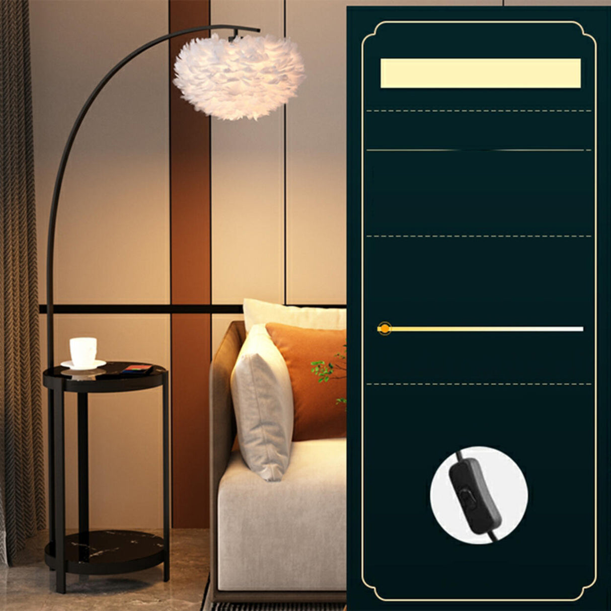 Modern Metal Feather Floor Lamp Storage Shelf Image - 17