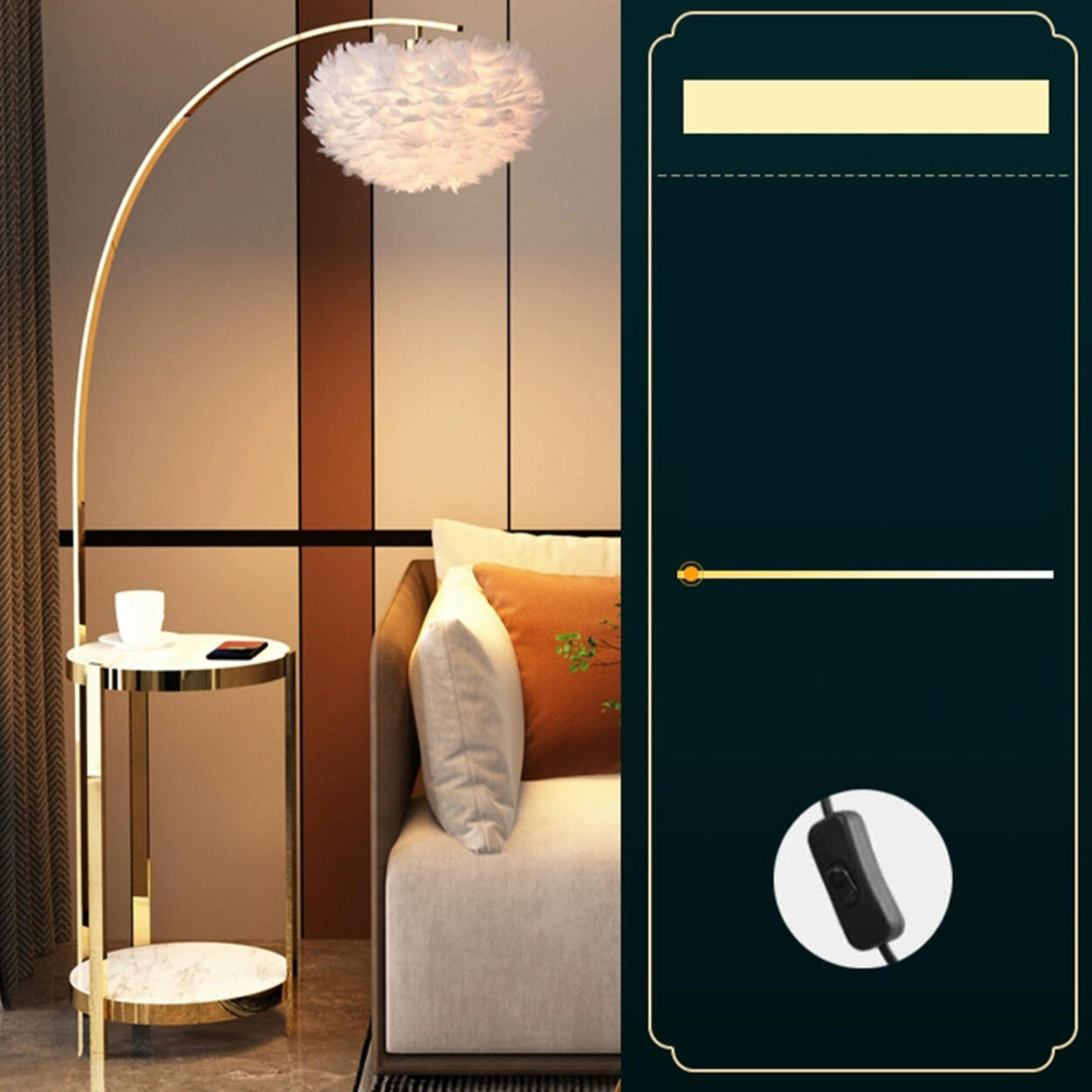 Modern Metal Feather Floor Lamp Storage Shelf Image - 4