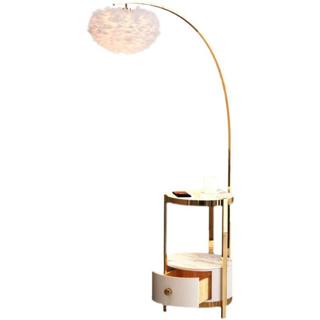 Modern Metal Feather Floor Lamp Storage Shelf Image - 9