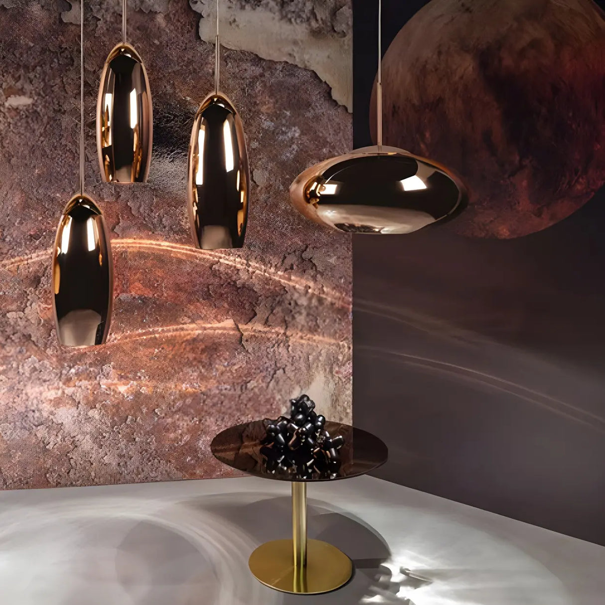 Modern Metal Geometric Shape Copper Pendant Light Image - 4