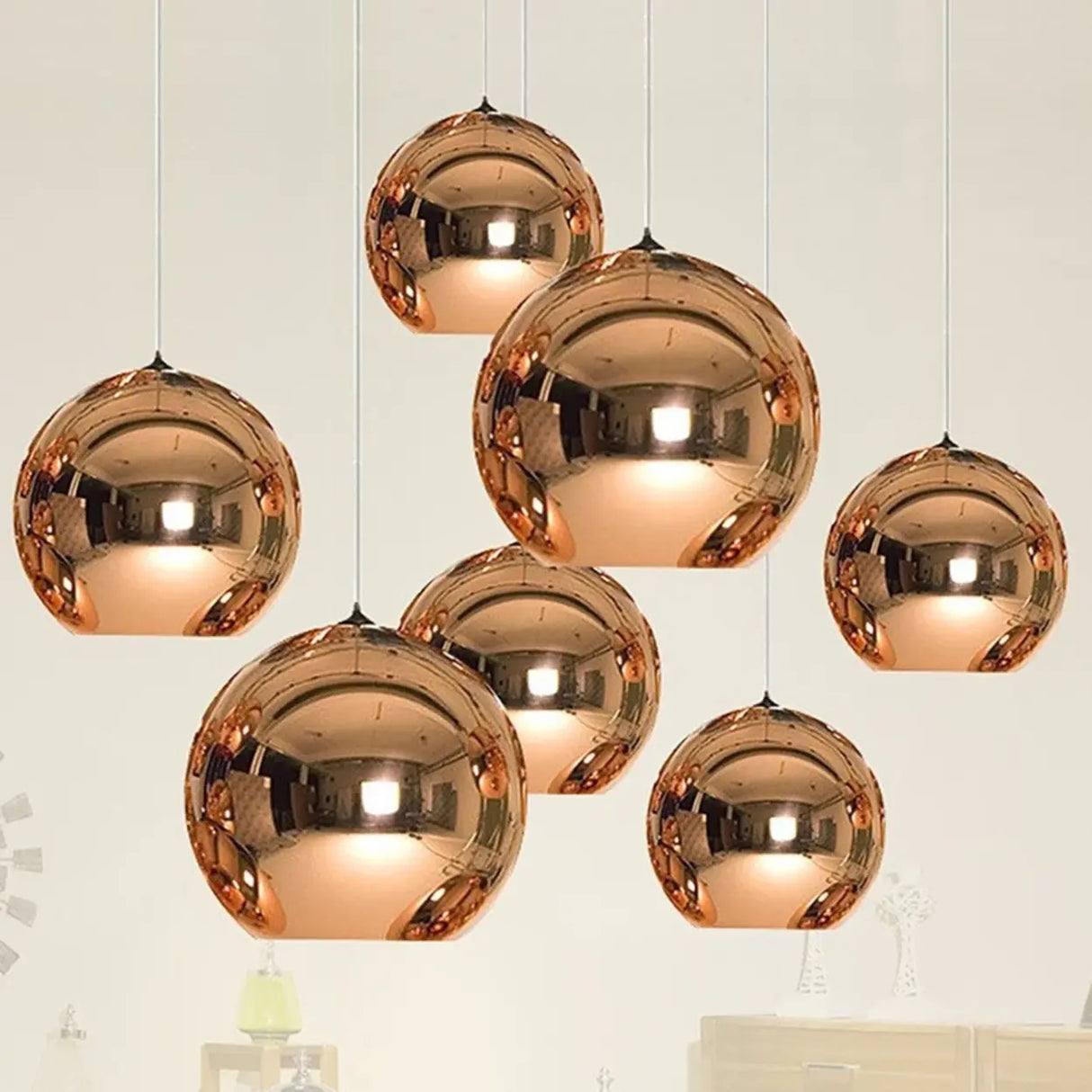 Modern Metal Geometric Shape Copper Pendant Light Image - 7