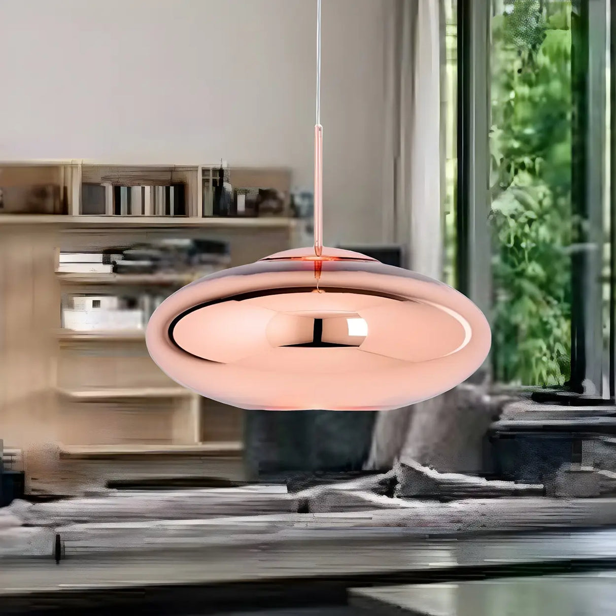 Modern Metal Geometric Shape Copper Pendant Light Image - 8