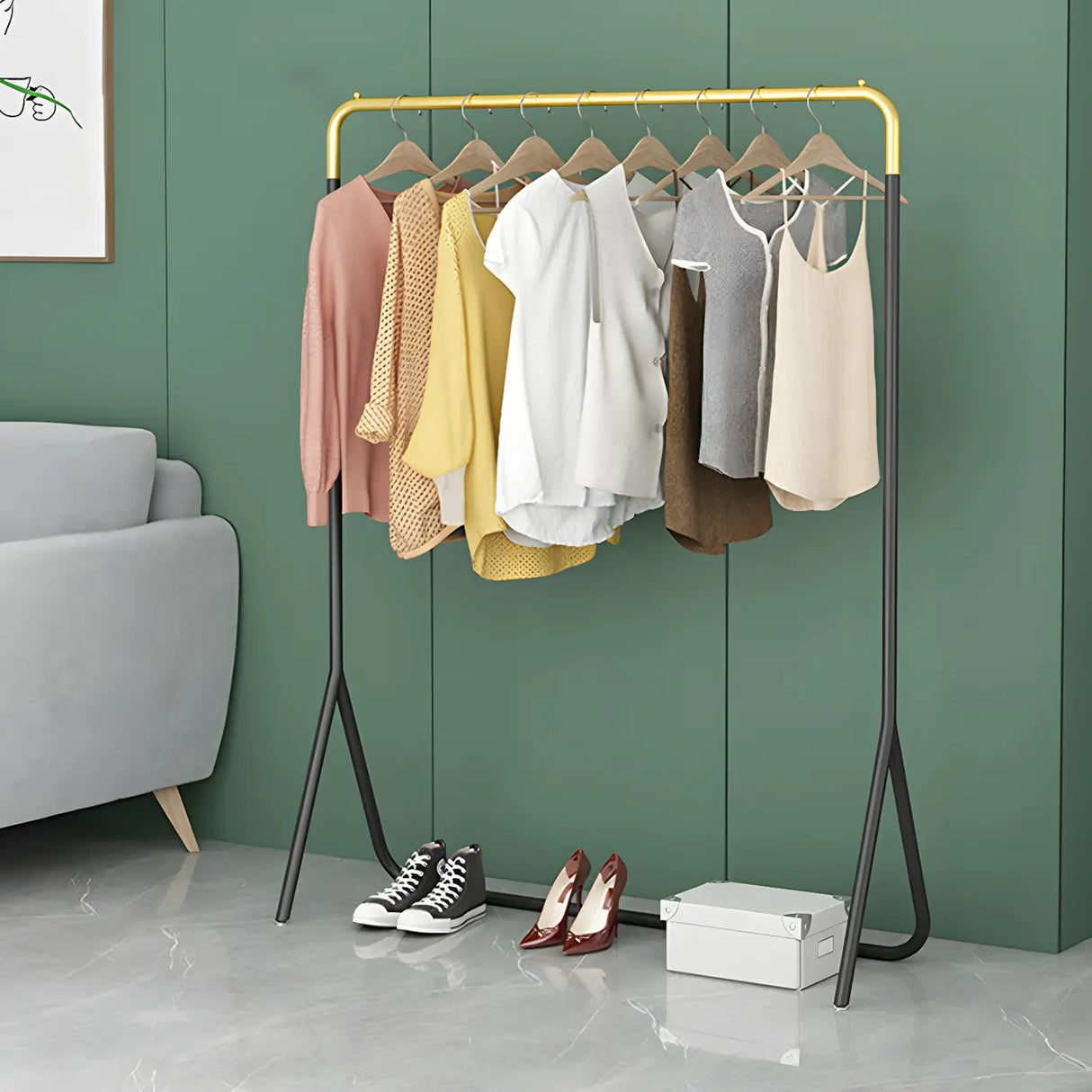 Modern Metal Gold-Black Freestanding Coat Rack Organizer Image - 1