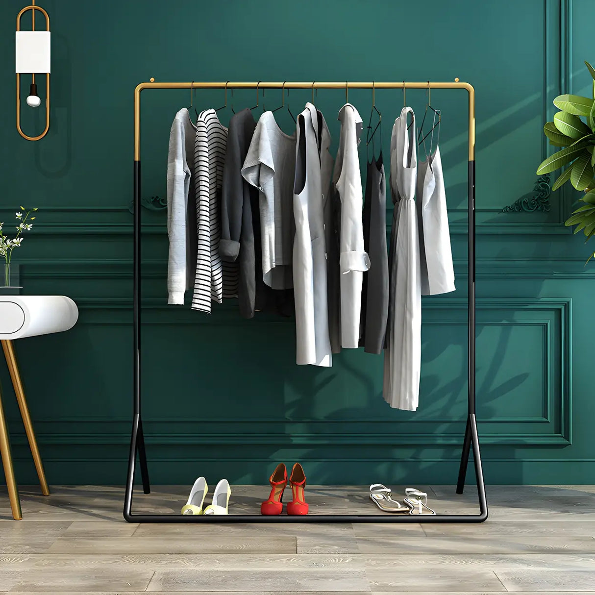 Modern Metal Gold-Black Freestanding Coat Rack Organizer Image - 2