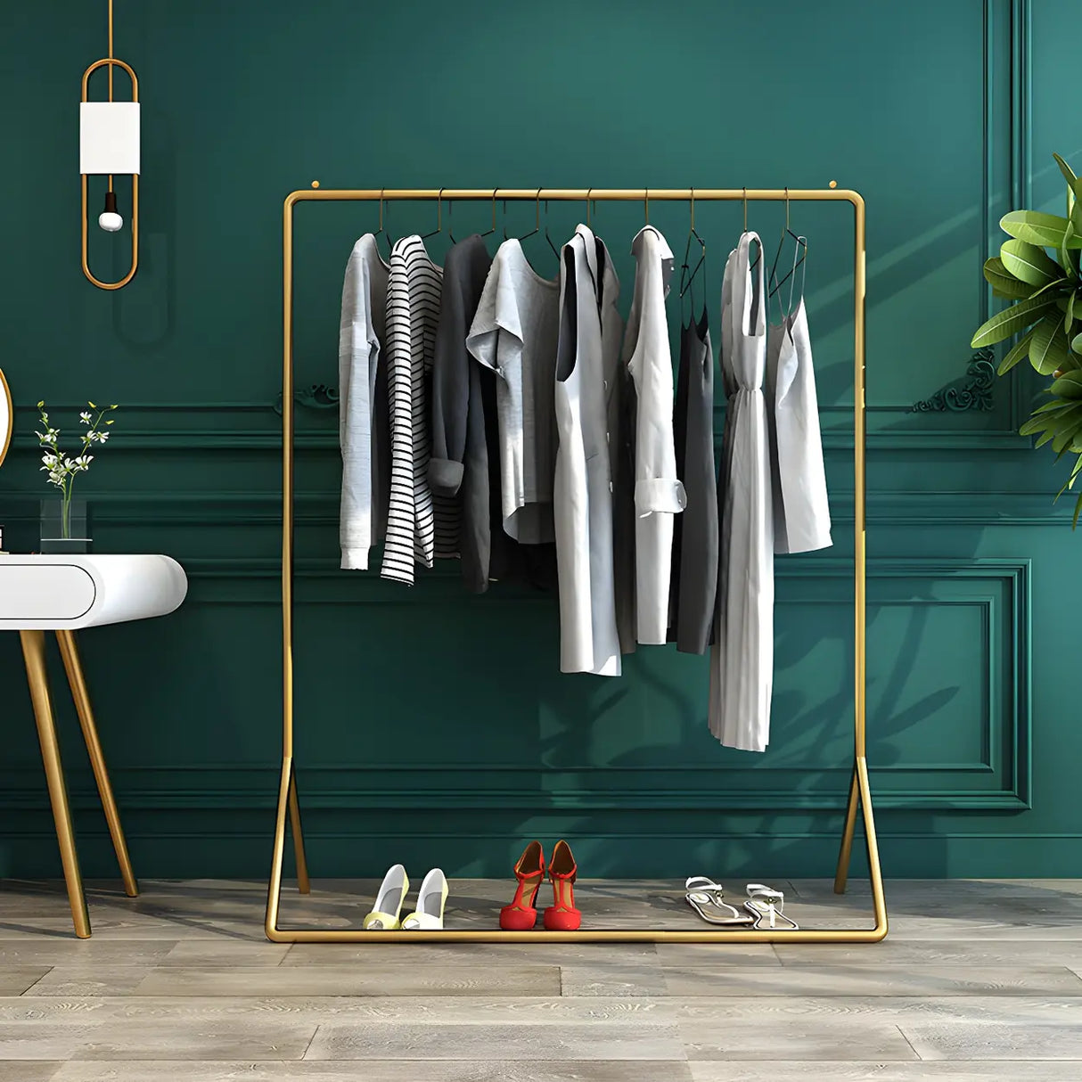 Modern Metal Gold-Black Freestanding Coat Rack Organizer Image - 20