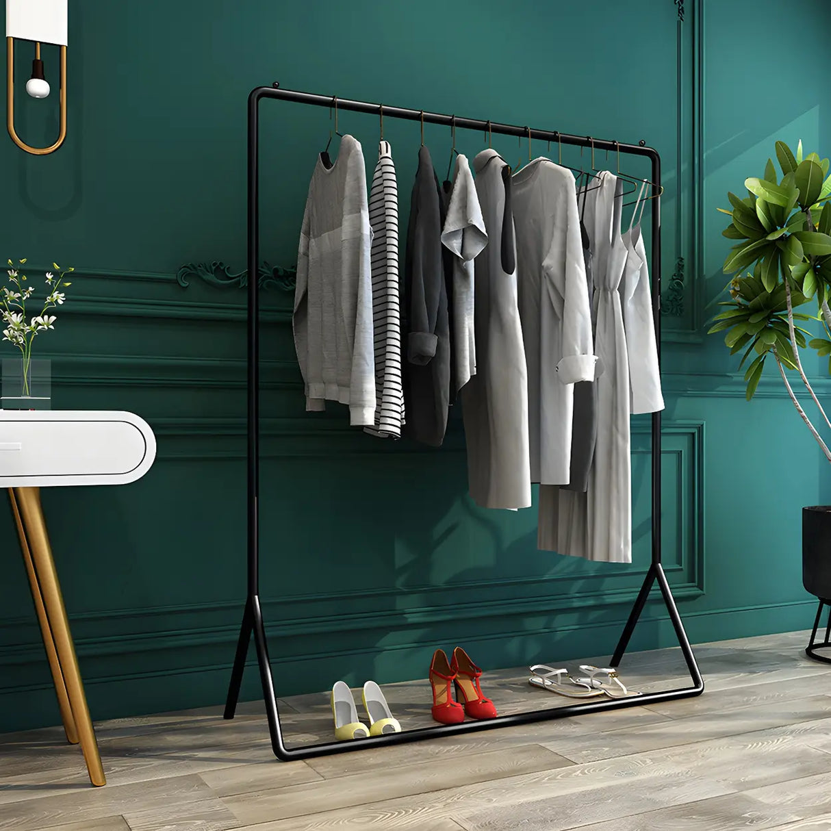 Modern Metal Gold-Black Freestanding Coat Rack Organizer Image - 21