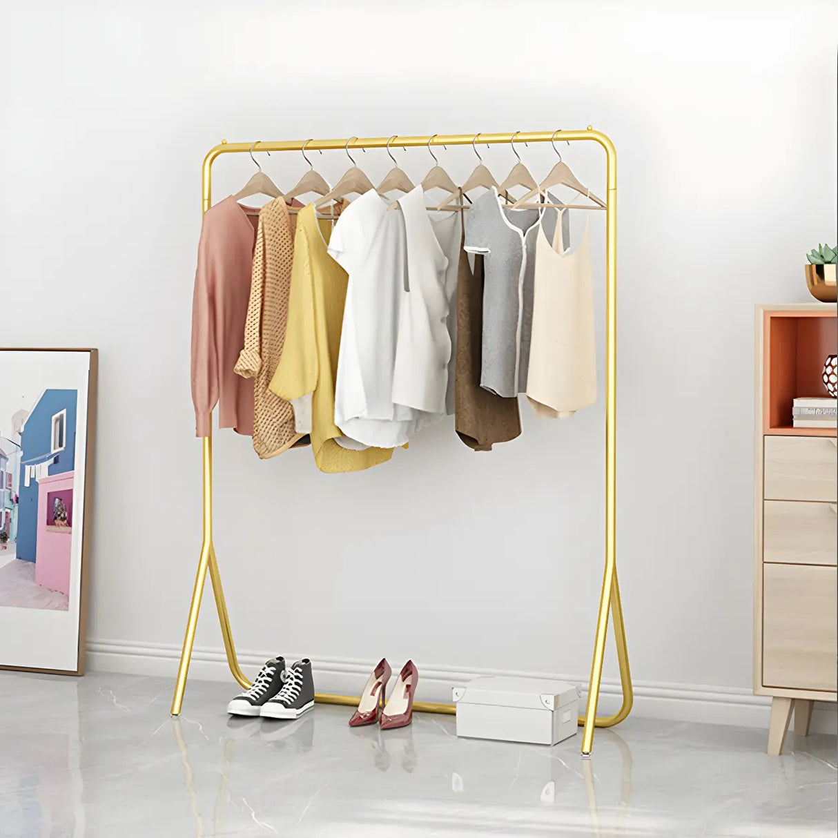 Modern Metal Gold-Black Freestanding Coat Rack Organizer Image - 3