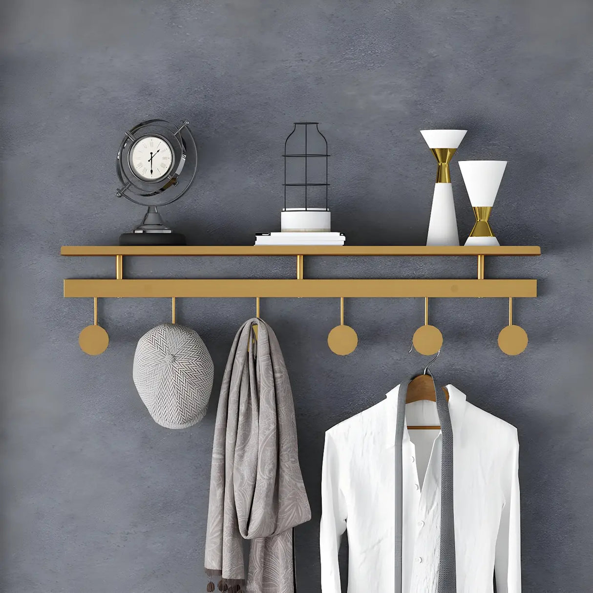 Modern Metal Gold Wall Mounted Multi Hook Coat Rack Image - 1
