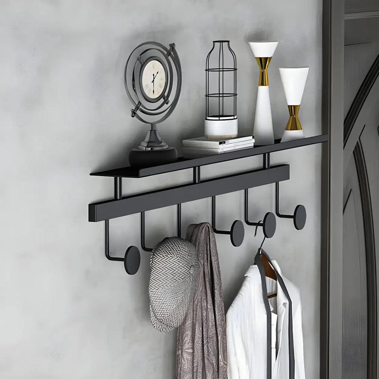 Modern Metal Gold Wall Mounted Multi Hook Coat Rack Image - 4