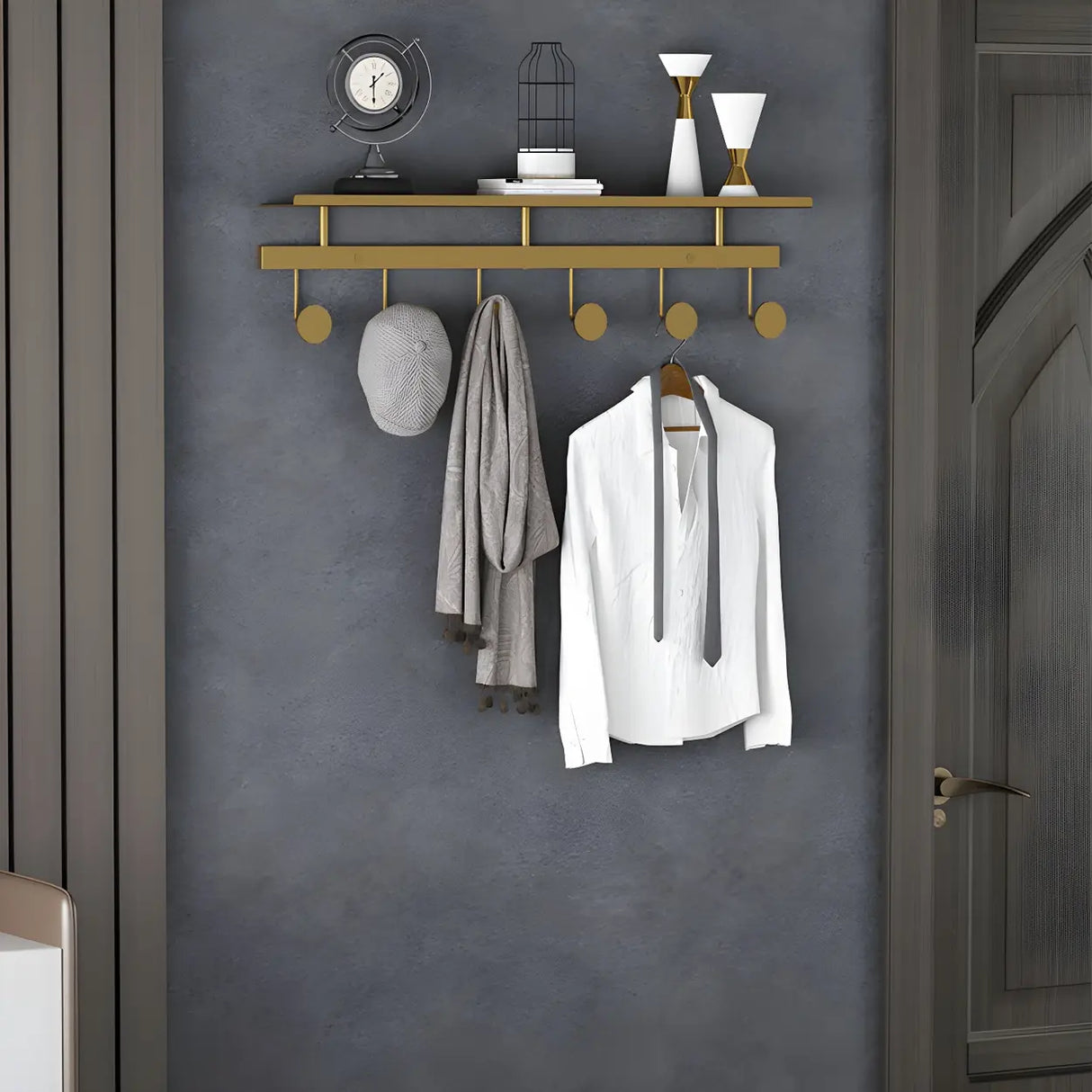 Modern Metal Gold Wall Mounted Multi Hook Coat Rack Image - 8