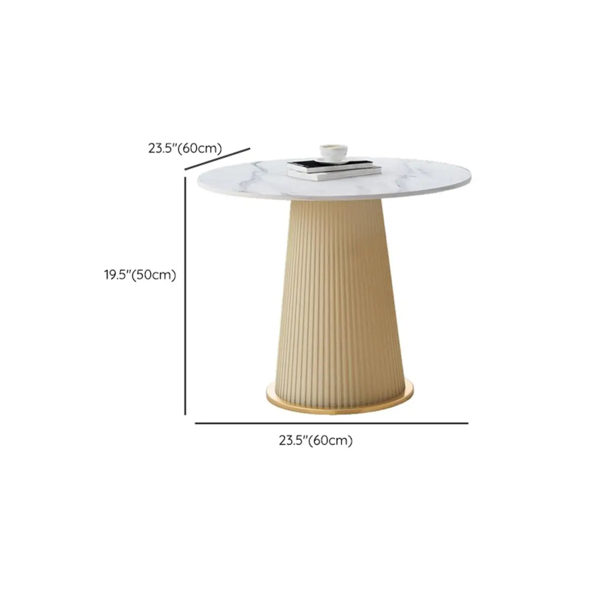 Modern Metal Marble Top Ribbed Pedestal Side Table Image - 12