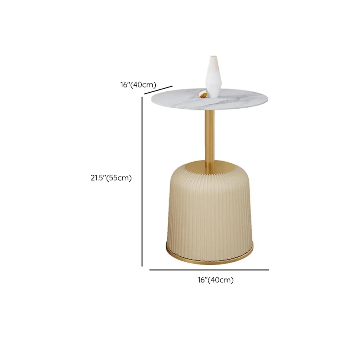 Modern Metal Marble Top Ribbed Pedestal Side Table Image - 13