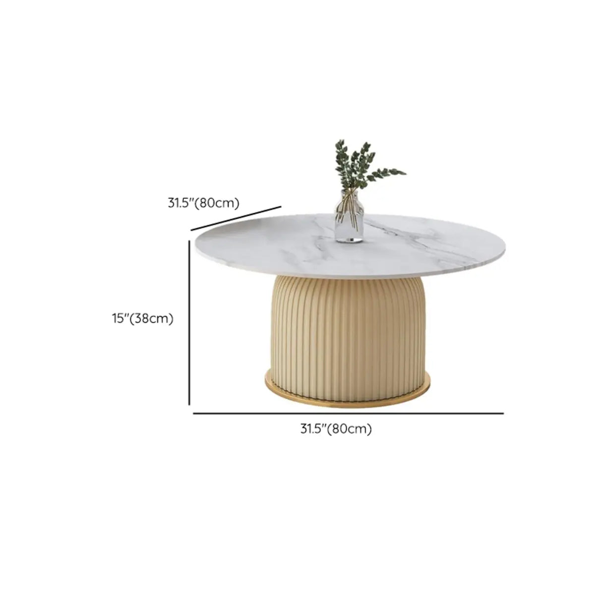 Modern Metal Marble Top Ribbed Pedestal Side Table Image - 14