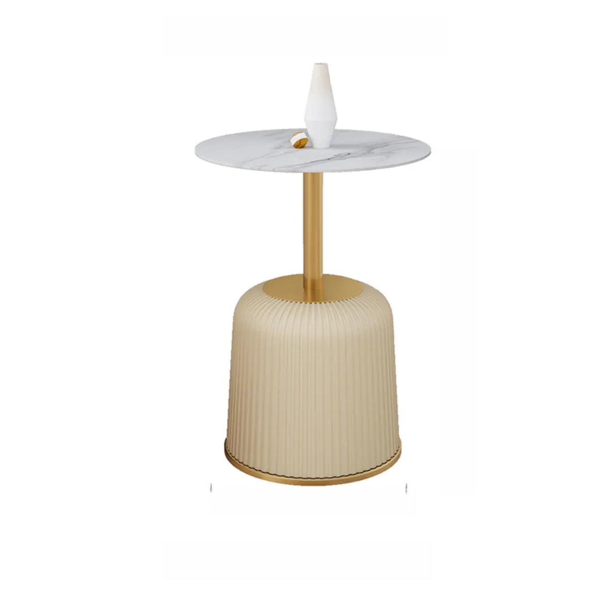 Modern Metal Marble Top Ribbed Pedestal Side Table Image - 2