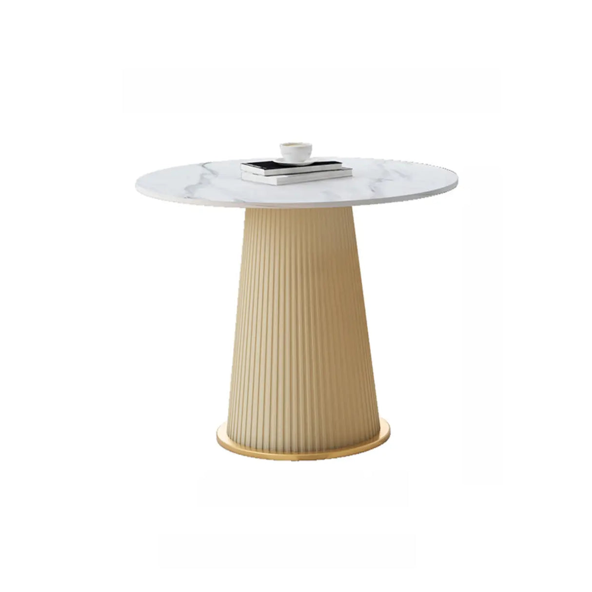 Modern Metal Marble Top Ribbed Pedestal Side Table Image - 3