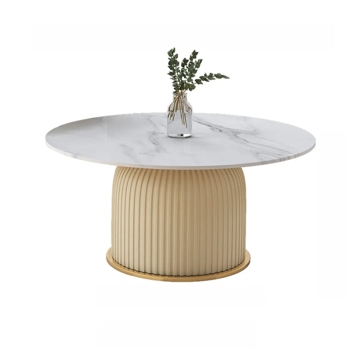 Modern Metal Marble Top Ribbed Pedestal Side Table Image - 5