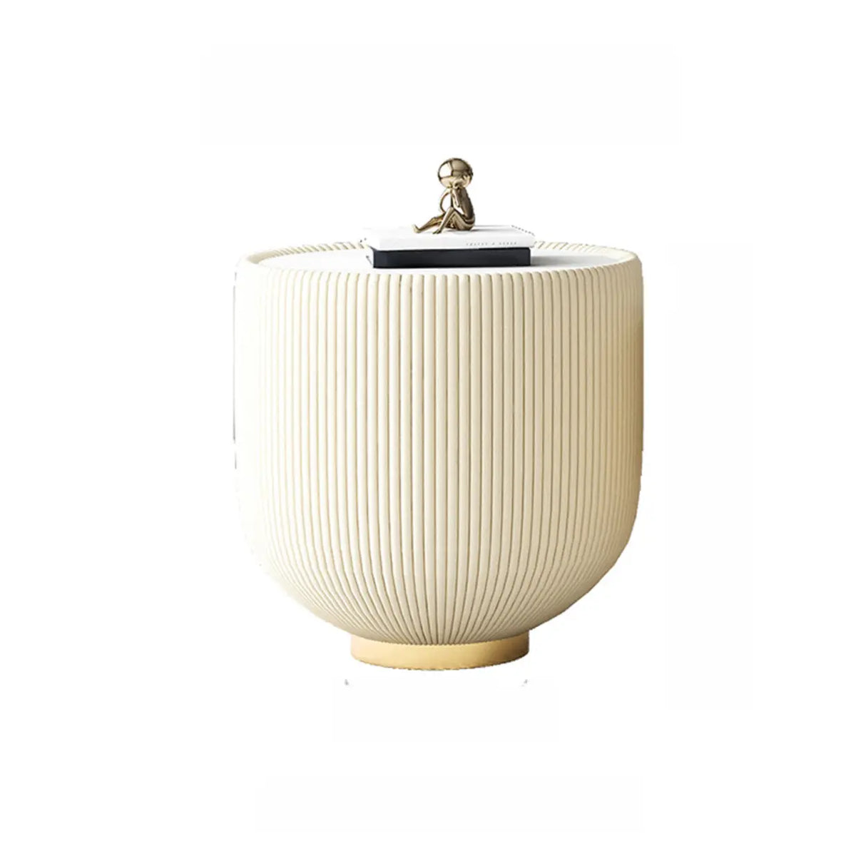 Modern Metal Marble Top Ribbed Pedestal Side Table Image - 7