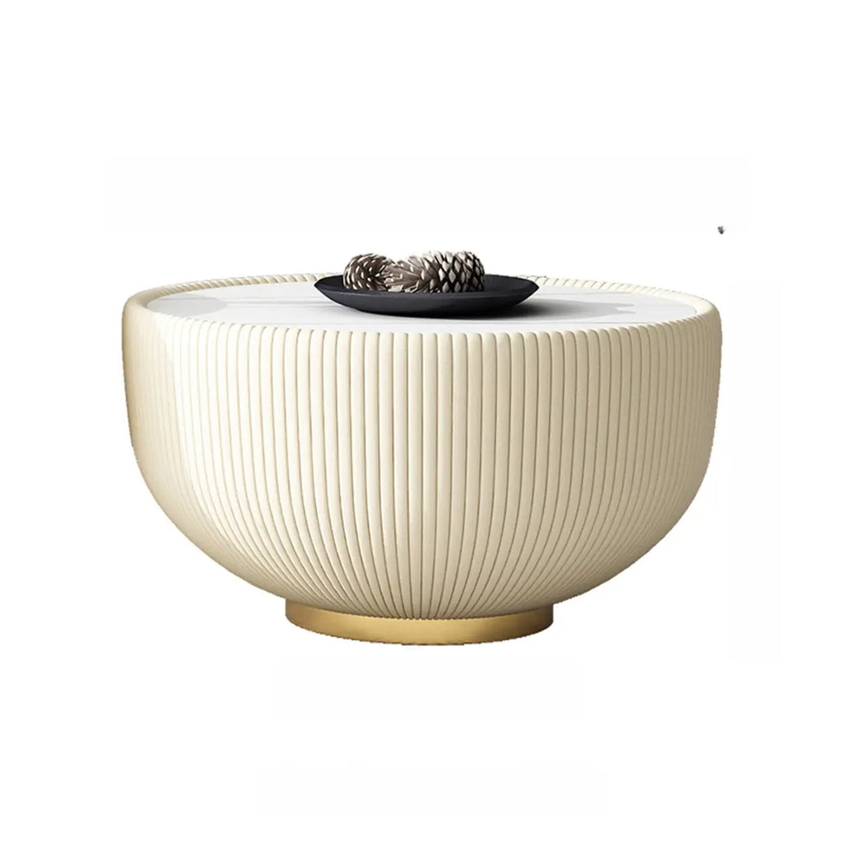 Modern Metal Marble Top Ribbed Pedestal Side Table Image - 9