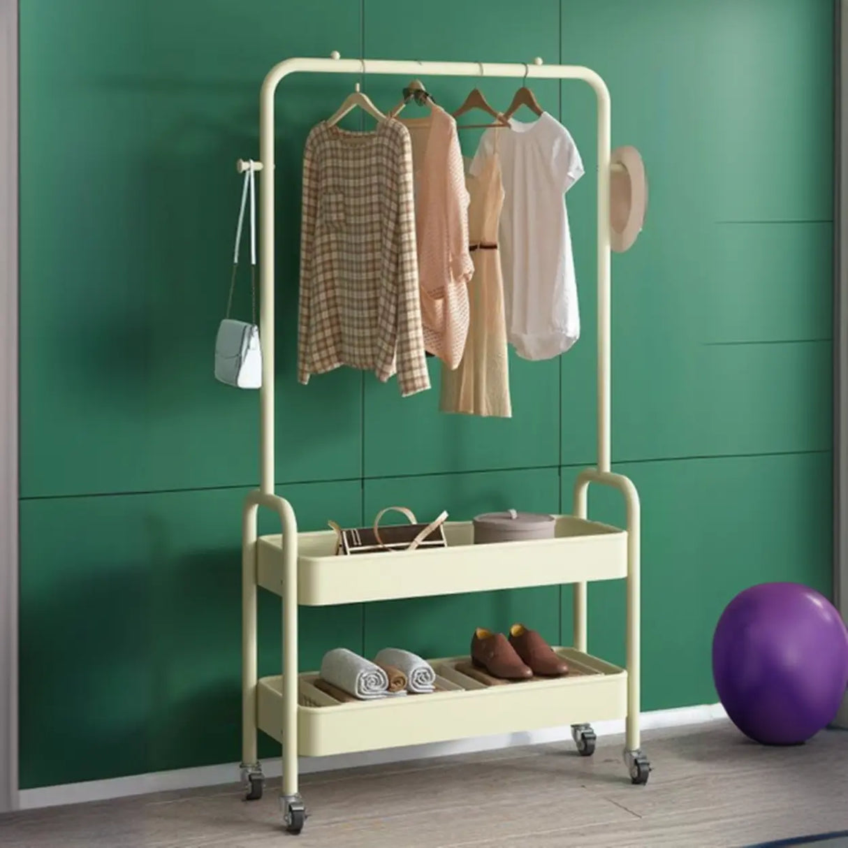 Modern Metal Portable Coat Rack with Storage Shelves Image - 10